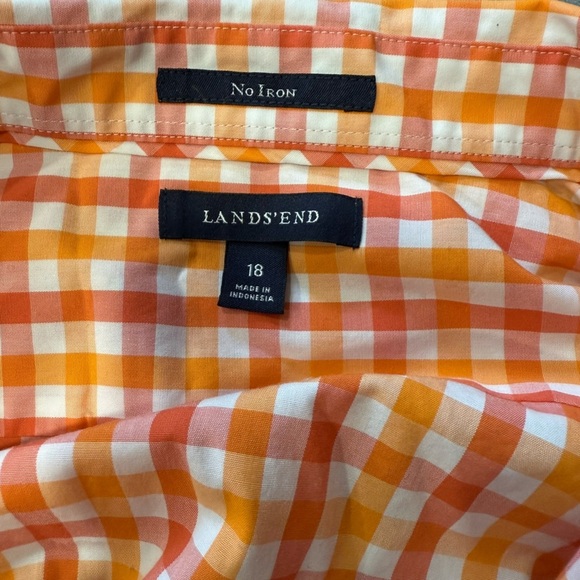 Lands End Women’s No Iron Orange/Red Button Up Blouse - Picture 3 of 5